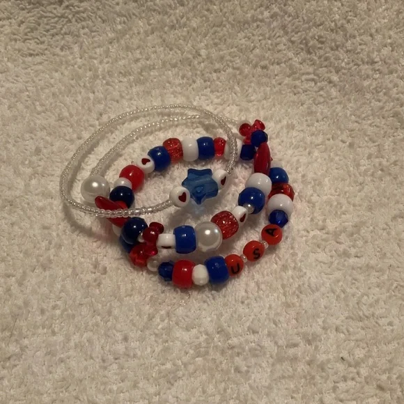 handmade stacking stretchy USA bracelets red, white, blue - Picture 9 of 10